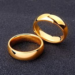 Stainless Steel Smooth Cambered Ring Steel Colour 6mm Wide Simple Geometric Type Mens Ring Gold Rings for Women Jewellery 240117