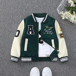 2024 Spring and Autumn Boys' Coat Cartoon Bear Pattern Baseball Sports Jacket 4-10 Year Children's Casual Coat 240118