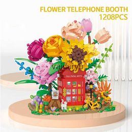 Blocks Romantic Flower Phone Booth Building Blocks Bouquet Pavilion Construction Bricks Set With Light ldren's Christmas Toy Giftsvaiduryb