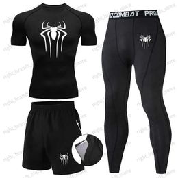 Men's Tracksuits Compression Shirt Sportswear Men Running T-Shirt Short Sleeve Fitness Leggings Quick Dry Sports Top Black Workout White Clothes T240118
