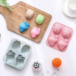 4 brain and heart shaped silicone molds Halloween cake molds Handmade soap chocolate baking molds