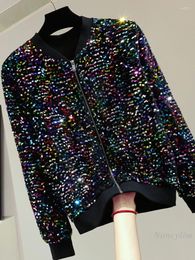 Women's Jackets Heavy Embroidery Sequins Velvet Jacket For Women 2024 Autumn Long Sleeves Coat Korean Style Loose Slimming Zipper Y2k Coats