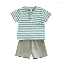 Clothing Sets Kupretty Toddler Baby Boy Summer Clothes Retro Stripe Short Sleeve T-shirts Shorts 3 6 9 12 18 24 Month 2T Set