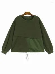 Women's Hoodies Army Green Irregular Drawstring Sweatshirt Round Neck Long Sleeve Women Big Size Fashion Spring Autumn O788