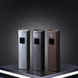 Elevator Entrance Standing Waste Bins Stainless Steel Vertical Garbage Bin with Ashtray Hotel Lobby Umbrella Rack