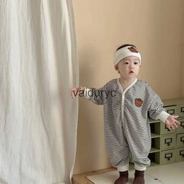 Rompers Pullover 2023 Autumn New Baby Cute Bear Romper + Headband Newborn Casual Striped Toddler Boy Jumpsuit Infant Girl Clothes 0-24Mvaiduryc