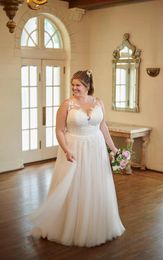 Jewel Tulle A-line Applique Wedding Dresses Beach Sweep Train Wedding Gown