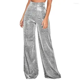 Active Pants High Waist Sparkly Glitter Casual Trousers Shiny Night Out Clubwear Long Lounge Pant Loose Flare