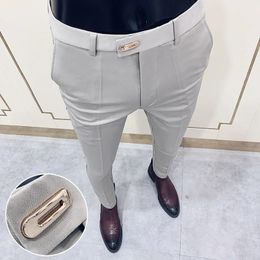 Autumn Mens Suit Pants Fashion Business Slim Fit Casual Trousers High Quality Formal Office Social Dress 3628 240117