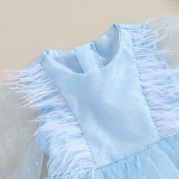 Girl Dresses Baby Tutu Tulle Dress Toddler Elegant Long Sleeve Feather Trim Mini Autumn Round Neck Princess Party