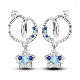 Stud Earrings Romantic S925 Sterling Silver Blue Geometric Star Women's Moon Appreciation Jewelry Accessories Birthday Gift