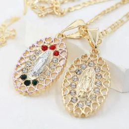Pendant Necklaces Ruixi Selling Oro Laminado 14K 18K Gold Plated Zircon Love Guadalupe Religious Jewelry Couple Necklace Gift