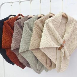 Scarves Fashion Korean Version Spring Autumn Leather Buckle Shawl Fork Triangular Cape Women's Knitted Scarf Girl Bib Solid Colour