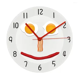 Wall Clocks Funny Fried Eggs Kitchen Clock Home Design Scrambled Sausage Bacon Food Hanging Watch For Dinning Room