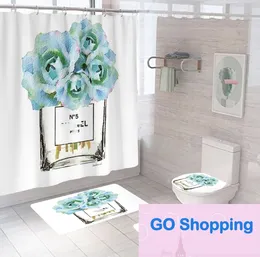 Wholesale New Bathroom Sets Shower Curtain Set 4 Pieces a Set Waterproof Washroom Bath Curtains Lid Toilet Cover Mat NonSlip Pedestal