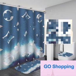 Wholesale Home Shower Curtains Europe Style Double Letter Bath Curtains Fashion Printed Non Slip Mats Bathroom Accessories