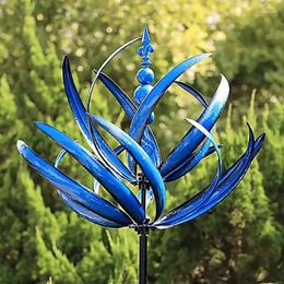 Garden Decorations Blue Windmill Rotator For Outdoor Lawn Night Light Yard Decorative Stakes Modern Metal Iron Ground Plug Wind Spinner