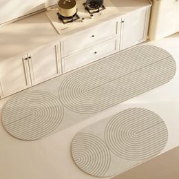 Super Absorbent Kitchen Mat Nonslip Diatomite Rug Elliptical Long Carpet Simple Line Bathroom Supplies 240117