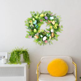 Decorative Flowers Easter Egg Wreath With Colorful Eggs Ornament Round Spring Summer For Indoor Outdoor Garden Celebration Porch Farmhouse