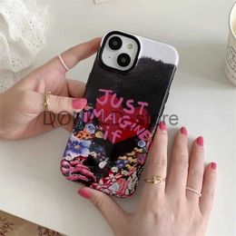 Cell Phone Cases Luxury Dream Letter Colour Floral Phone Case For iPhone 14 13 11 12 Pro Max 2 In 1 Hard Back Cover INS Korea Red Love Heart Shell J240118