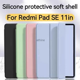 Tablet PC Cases Bags For Redmi Pad SE 11-inch protective case Smart tablet silicone sleep trifold bracket PU protective case YQ240118