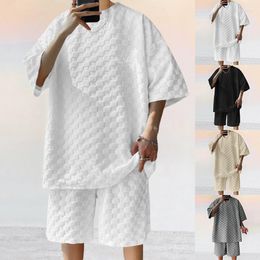 Men's Tracksuits Men Fashion Plaid Outfits Spring Summer Casual Two Piece Set Male Short Sleeve O Neck Cotton T Shirt And Shorts Beach Suits