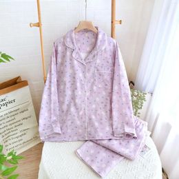 Women's Sleepwear Multi Colors Spring And Autumn Double Sided Brushed Cotton Woven Pajamas Suit Homewear Warm Pajama Set