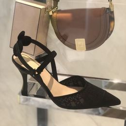 Colibrilite Black micromesh shoes high-heeled slingback pumps spool leather sole sandals women's Luxury Designers Dress shoe Evening heel factory footwear