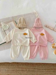 Clothing Sets 2024 Spring New Baby Long Sleeve Clothes Set Boy Girl Cute Fish Embroidery Sweatshirt + Casual Pants 2pcs Infant Cotton Outfits H240508