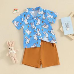 Clothing Sets Toddler Boy Easter Outfit Short Sleeve Print Button Shirt Kids Baby Shorts Clothes Set
