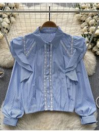 Women's Blouses Women Autumn Shirt Sweet Ruffle Edge Long Sleeved Versatile Temperament Inner Lining Top With Bottom Layer D5752