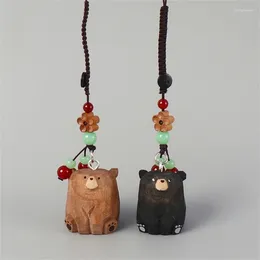 Party Favour Handmade Bear Keychain Wooden Carved Keyring Backpack Pendant Animal Carving Ornaments Mobile Phone Charm Gift