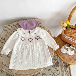 Girl's Dresses 2024 Spring New Baby Girl Long Sleeve Knitted Dress Kids Lapel Casual Infant Toddler Cute Princess ldren Clothes H240508