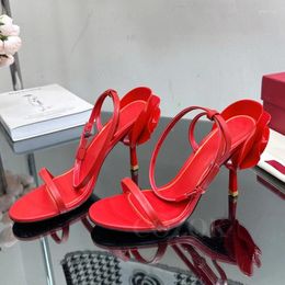Dress Shoes Summer High Heel Sandals Ladies Flower Decor Appear Thin Open Toe One Strap Upper Design Banquet Female Pumps