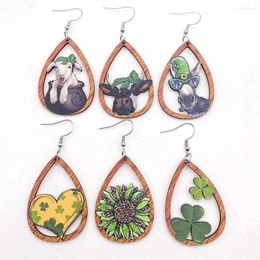 Dangle Earrings Wood Clover Ireland For Women Irregular Sheep Cattle St. Patrick's Day Party Jewellery Aretes De Mujer