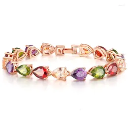 Link Bracelets Ociki Rose Gold Color Waterdrop Colourful Crystal Cubic Zirconia Bracelet Bohemia Jewelry Bangle For Girls Women Gift Drop