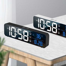 Desk Table Clocks 2400mAh Battery Mirror Clocks Voice Control LED Digital Alarm Clock Desktop Music Home Table Decoration Temperature Date Display YQ240118