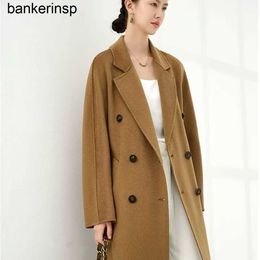 Double Cashmere Maxmaras High-end Top Quality Woollen length water pattern breasted suit collar women's spring and autumn winter