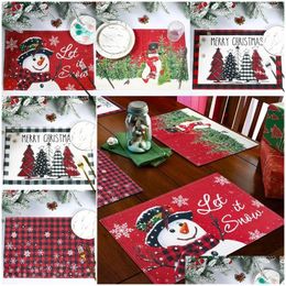 Mats Pads Table 1Pc Linen Christmas Santa Claus Faceless Gnome Elk Tree Printed Placemat Pad Cloth Cup Coffee Tea Year2024 Drop Delive Dhc6F