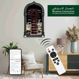 Desk Table Clocks Azan Clock Table Clock 6000+ Cities Prayer Time Muslim Eid Prayer Clock Gregorian Hijri Calendar Display with Remote Control YQ240118