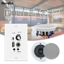 Speakers Herdio 6.5inch in Ceiling Speakers 320W 2Way Flush Mount with Bluetooth Wall Mount Amplifier Receiver for Home Theatre Bathroom