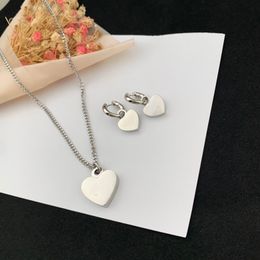 2024 women fashion cute lovely silver stainless steel chain high quality thick heart Pendant necklace earring suit