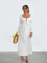 Casual Dresses Women S Summer Puff Sleeve Floral Split Maxi Dress Flowy A Line Beach Long