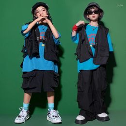 Stage Wear Kids Hip Hop Clothing Black Sleeveless Jacket Vest T Shirt Casual Cargo Pants Shorts For Girl Boy Dance Costume Street Clothes
