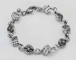 Classic Bracelet for Men and Women Retro Thai Silver Cross Dice Bracelet Punk