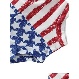 Clothing Sets 2Pcs Boys American Flag Print T-Shirt Denim Shorts Set For 4Th Of Jy Celebration Drop Delivery Dhx3L