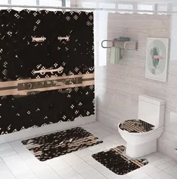 Top Letter Printed Shower Curtains Set Designer Carpet Toilet Seat Cover Floor Mat Bathroom Non Slip Mats Sets