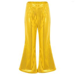 Trousers Kids Flared Pants Boys Girls Shiny Sequins Elastic Waist Bell BottomTrousers For Jazz Disco Modern Dance Stage Performance