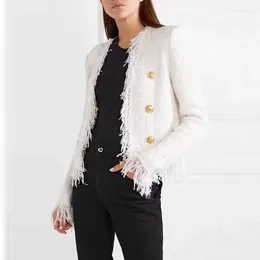 Women's Jackets Fall Winter Designer Jacket For Women Metal Lion Buttons Embellished Tassel Tweed Fringed Short Coat