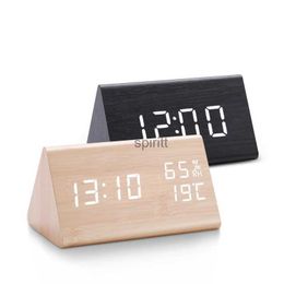 Desk Table Clocks Digital Clock LED Wooden Alarm Clock Table Sound Control Electronic Clocks Desktop USB/AAA Powered Desperadoes Home Table Decor YQ240118